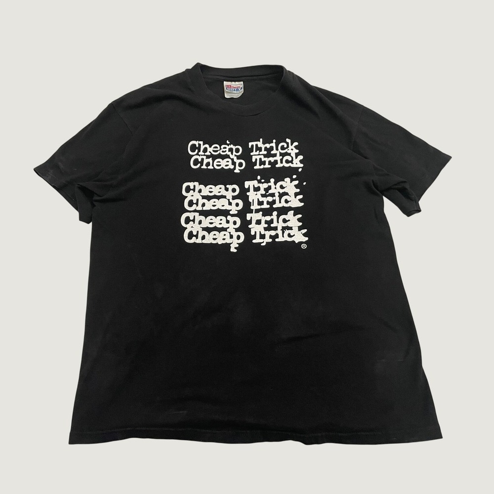 Vintage Cheap Trick Band Tee Mens Large Black Graphic Rockโ Hanes Beefy T-Shirt
